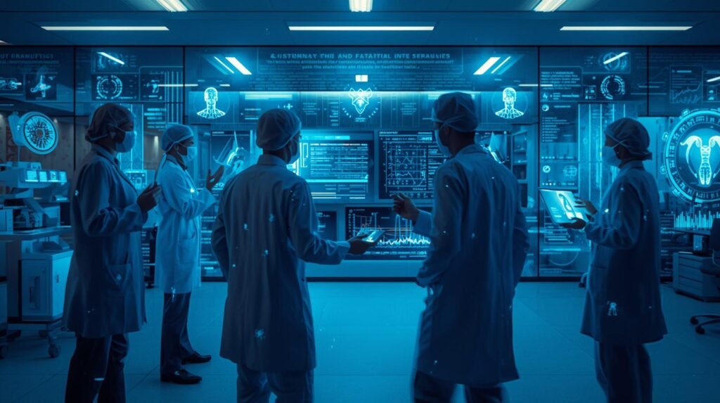 Smart healthcare solutions using AI, connected medical devices, and predictive analytics to improve patient care and healthcare efficiency.