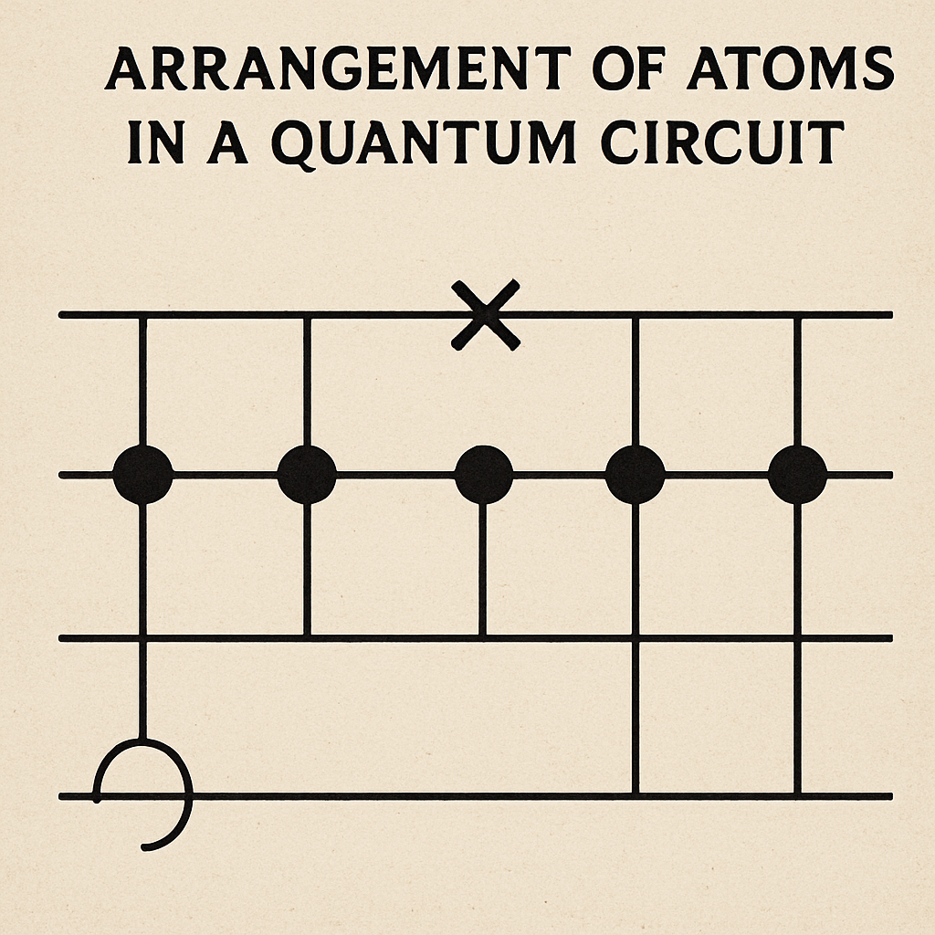 Quantum circuit diagram showing the arrangement and interaction of atomic qubits within a neutral atom quantum computing architecture