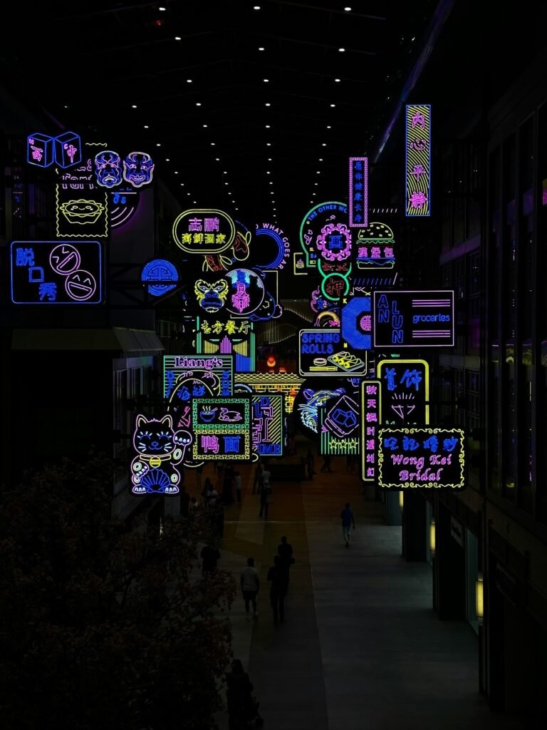 Smart city environment with digital signage and connected technologies representing real-world applications of embodied AI and automation