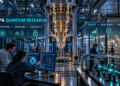 DARPA Quantum Research: Engineers monitoring quantum computing and sensing systems inside an advanced industrial research facility.