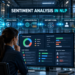 Data analyst using sentiment analysis in NLP to process customer feedback through privacy filtering, language routing, AI classification, and human review.
