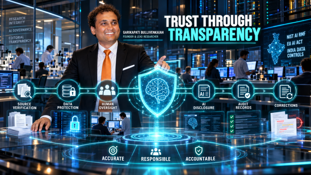 NezzHub founder Garikapati Bullivenkaiah leading source verification, data protection, human oversight, AI disclosure, audit records and corrections.