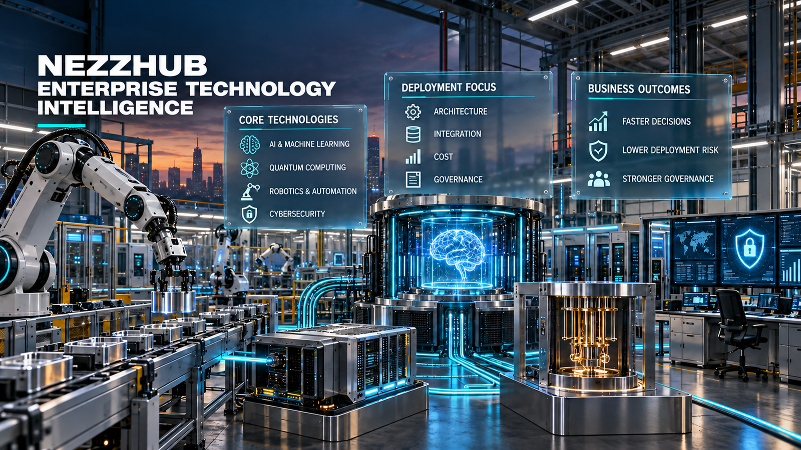 NezzHub enterprise technology intelligence covering artificial intelligence, quantum computing, robotics, cybersecurity, architecture, integration, cost and governance.